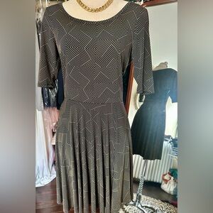 LuLaRoe Black & Gold  Geometric Fit-and-Flare Midi Dress